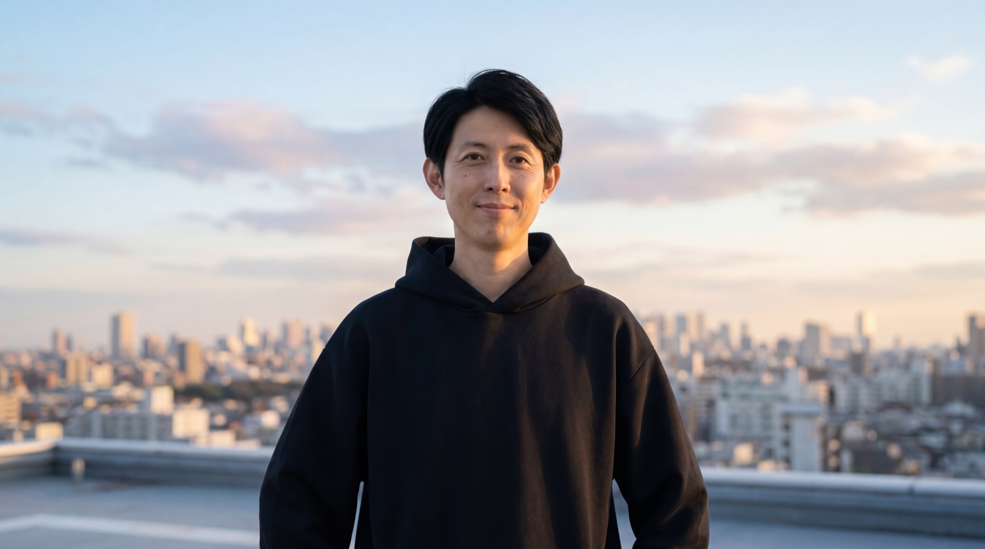 10年後のアイデンティティ — 都市を背景に立つ49歳の自分